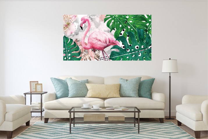 Obraz na ramie płótno canvas- Liście monstera monster kwiaty flamingi 10420 - zdjęcie 2