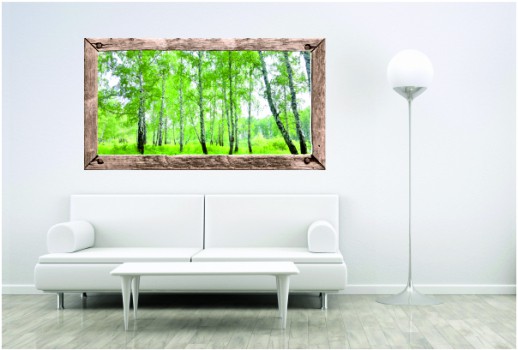 Naklejka na ścianę, dziura 3D okno widok las brzozy 402 Naklejkomania - zdjecie 1