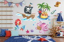Naklejki na ścianę dla dzieci -  Morze, wyspa, piraci, statek 10374 Naklejkomania - zdjecie 1 - miniatura