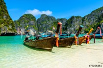 Long-tail boats in Maya Bay, Andaman sea, Thailand, South Asia Naklejkomania - zdjecie 1 - miniatura