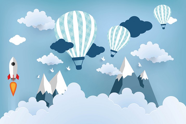 Fototapety dla dzieci góry rakieta 41072 balony - zdjęcie 2