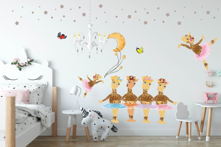 Naklejki na ścianę dla dzieci - 15139 żyrafy gwiazdki księżyc Naklejkomania - zdjecie 1