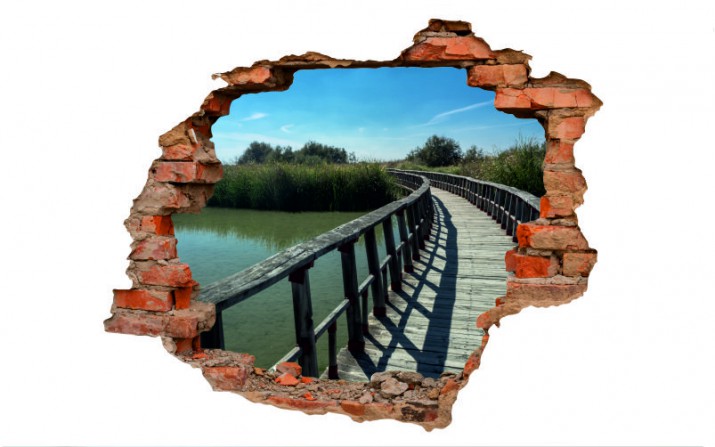 Naklejka na ścianę, dziura 3D  cegły pomost jezioro 3005 - zdjęcie 2
