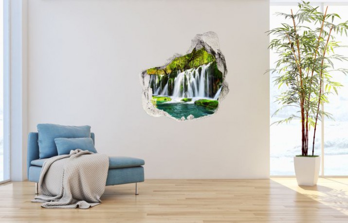 Naklejka na ścianę, dziura 3D jezioro las góry wodospad 3521 Naklejkomania - zdjecie 1