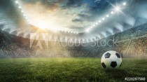 Ball liegt im Fußballstadion auf dem Rasen Naklejkomania - zdjecie 1 - miniatura