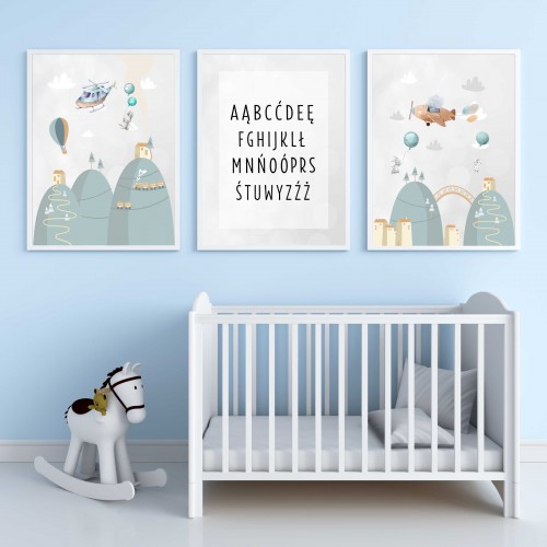 Zestaw trzech plakatów plakaty na ścianę w ramie pastelowy alfabet KD038 - zdjęcie 7