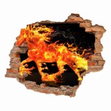 Naklejka na ścianę, dziura 3D  cegły koń płomienie 3198 Naklejkomania - zdjecie 2 - miniatura