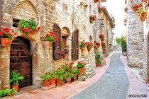 Picturesque lane with flowers in an Italian hill town Naklejkomania - zdjecie 1 - miniatura