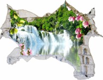 Naklejka na ścianę, dziura 3D las drzewa jezioro wodospad kwiaty 3528 Naklejkomania - zdjecie 2 - miniatura