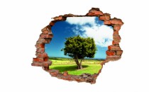 Naklejka na ścianę, dziura 3D  cegły łąka drzewo niebo 3015 Naklejkomania - zdjecie 2 - miniatura