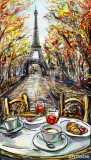 Street in autumn Paris. Eiffel tower -sketch illustration Naklejkomania - zdjecie 1 - miniatura