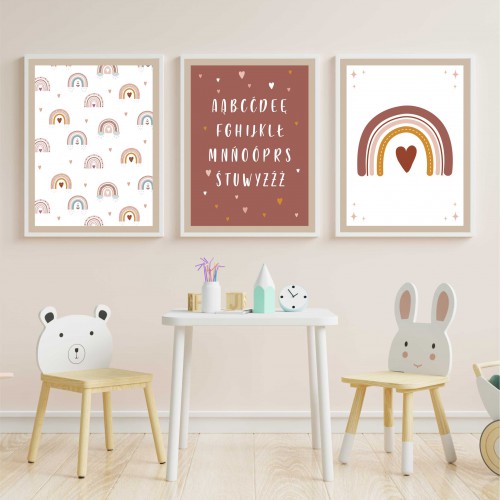 Zestaw trzech plakatów plakaty na ścianę w ramie boho alfabet KD010 - zdjęcie 2