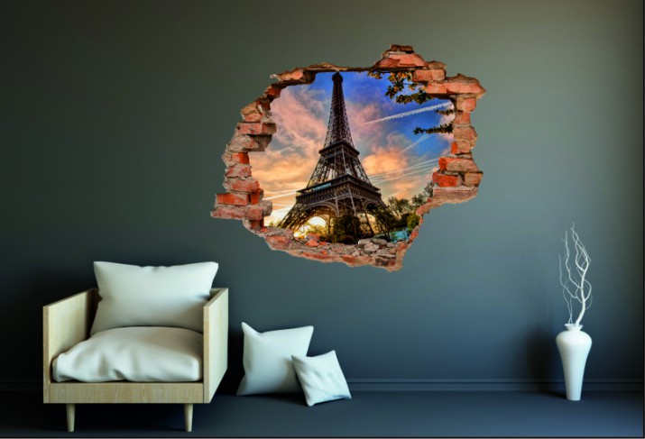 Naklejka na ścianę, dziura 3D  cegły miasto Paryż Wieża Eiffla niebo 3131