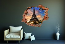 Naklejka na ścianę, dziura 3D  cegły miasto Paryż Wieża Eiffla niebo 3131 Naklejkomania - zdjecie 1 - miniatura