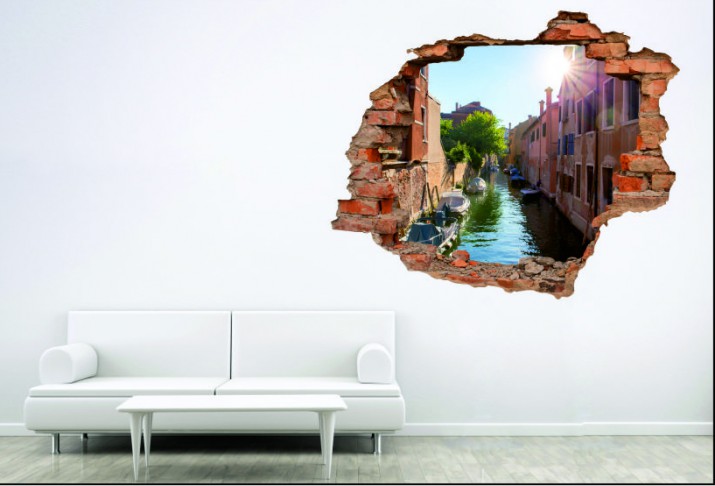 Naklejka na ścianę, dziura 3D  cegły Wenecja miasto 3056 Naklejkomania - zdjecie 1