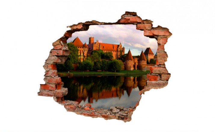 Naklejka na ścianę, dziura 3D  cegły Miasto zamek Malbork 3076 - zdjęcie 2