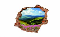 Naklejka na ścianę, dziura 3D  cegły góry szlak kwiaty 3090 Naklejkomania - zdjecie 2 - miniatura