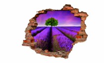 Naklejka na ścianę, dziura 3D  cegły łąka wrzosy drzewo 3069 Naklejkomania - zdjecie 2 - miniatura