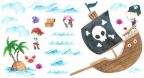 Naklejki na ścianę dla dzieci - 10365  Morze, wyspa, piraci, statek Naklejkomania - zdjecie 2 - miniatura
