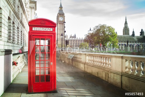 Big ben and red phone cabine in London
