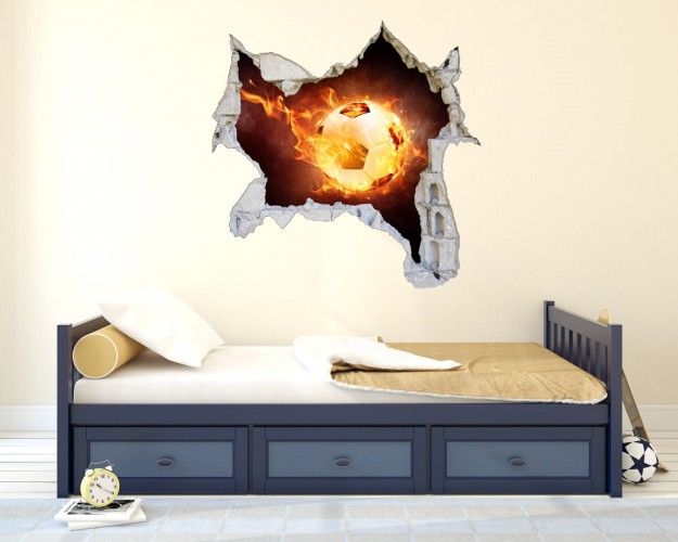 Naklejka na ścianę, dziura 3D piłka ogień 3603 - 1