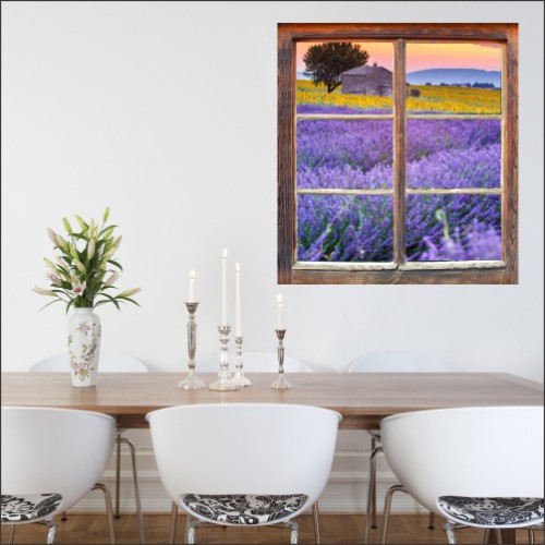 Naklejka na ścianę, dziura 3D okno widok łąka kwiaty wrzosy 3179 Naklejkomania - zdjecie 1