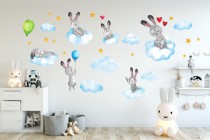 Naklejki dla dzieci - bajka, króliczki chmurki, balony .Motyw 10349 Naklejkomania - zdjecie 1 - miniatura
