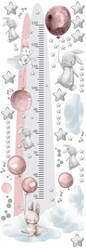 Naklejka ścienna dla dzieci -  miarka wzrostu balony króliczki gwiazdki 41505 - 1