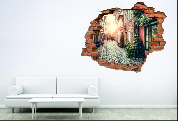 Naklejka na ścianę, dziura 3D  cegły uliczka miasto kamienica 3118 Naklejkomania - zdjecie 1