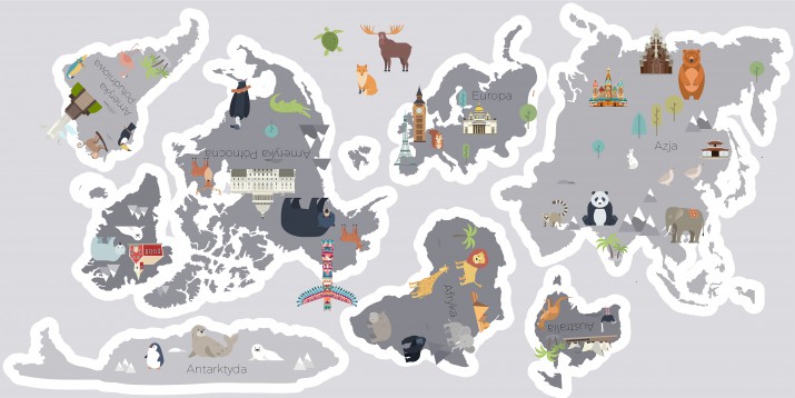 Naklejka ścienna - mapa świata szara 41377 - zdjęcie 2