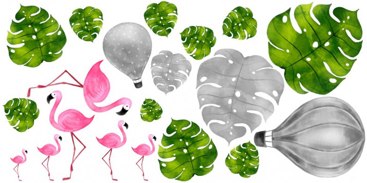 Naklejki dla dzieci - bajka balony ptaki flamingi liście monstera 10314 - zdjęcie 2