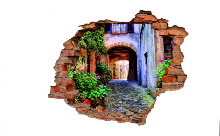 Naklejka na ścianę, dziura 3D  cegły uliczka miasto kamienica 3028 - zdjęcie 2