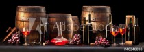 still life with red wine and old barrel Naklejkomania - zdjecie 1 - miniatura