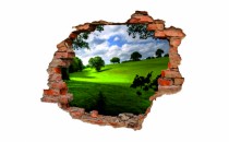 Naklejka na ścianę, dziura 3D  cegły łąka drzewa niebo 3029 Naklejkomania - zdjecie 2 - miniatura
