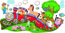 Naklejka ścienna dla dzieci -  pociąg, zwierzęta zestaw 60 Naklejkomania - zdjecie 2 - miniatura