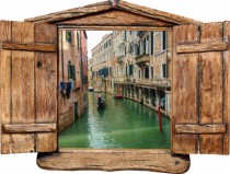 Naklejka na ścianę, dziura 3D drewniane okno Wenecja 1010 Naklejkomania - zdjecie 2 - miniatura