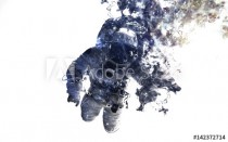Modern space art. Astronaut at spacewalk. Dust of universe, smoke, isolated on clear white background. Elements furnished by NASA Naklejkomania - zdjecie 1 - miniatura