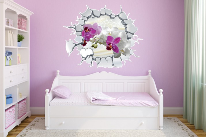Naklejka na ścianę, dziura 3D kwiaty storczyki magnolie 2389 Naklejkomania - zdjecie 1