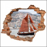 Naklejka na ścianę, dziura 3D  cegły miasto port statek żaglowiec morze  3169 Naklejkomania - zdjecie 2 - miniatura