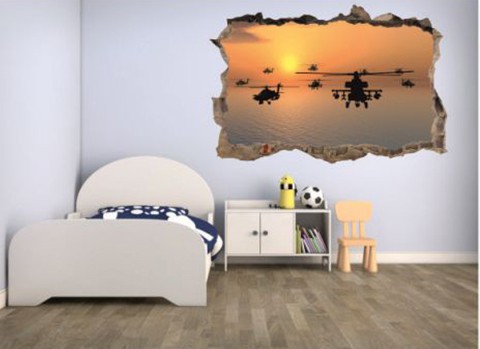 Naklejka na ścianę, dziura 3D,helikoptery 304 Naklejkomania - zdjecie 1
