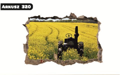 Naklejka na ścianę, dziura 3D pole rzepaku  traktor 320 - zdjęcie 2