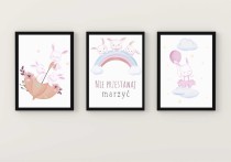 Zestaw trzech plakatów plakaty na ścianę w ramie pastelowe króliczki KD018 Naklejkomania - zdjecie 4 - miniatura