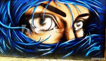 graffiti portrait of a woman with blue hair on Londons streets Naklejkomania - zdjecie 1 - miniatura