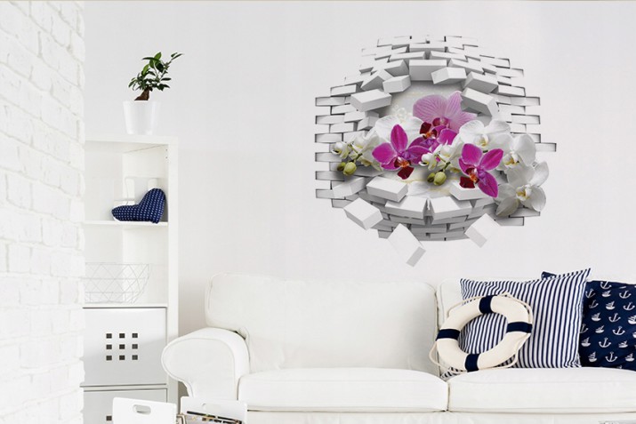 Naklejka na ścianę, dziura 3D  kwiaty, storczyk, orchidea 9561
