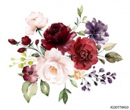  watercolor burgundy flowers. floral illustration, Leaf and buds. Botanic composition for wedding, greeting card.  branch of flowers - abstraction roses Naklejkomania - zdjecie 1 - miniatura