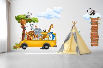Naklejki na ścianę dla dzieci  41054 zwierzęta safari wesoły autobus Naklejkomania - zdjecie 1 - miniatura