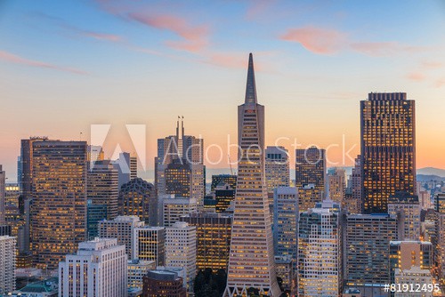 Beautiful view of  business center in downtown San Francisco