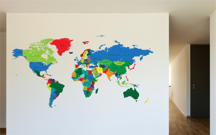 Naklejka ścienna - mapa świata kolorowa angielska mapa 1 Naklejkomania - zdjecie 1