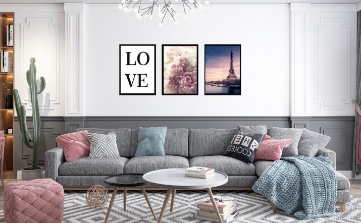 Zestaw trzech pastelowych plakatów styl skandynawski Paryż KP042 - zdjęcie 2