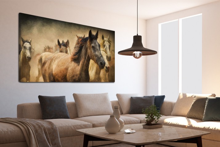 Obraz na ramie płótno canvas- pejzaż, konie, galop 15065 - zdjęcie 2
